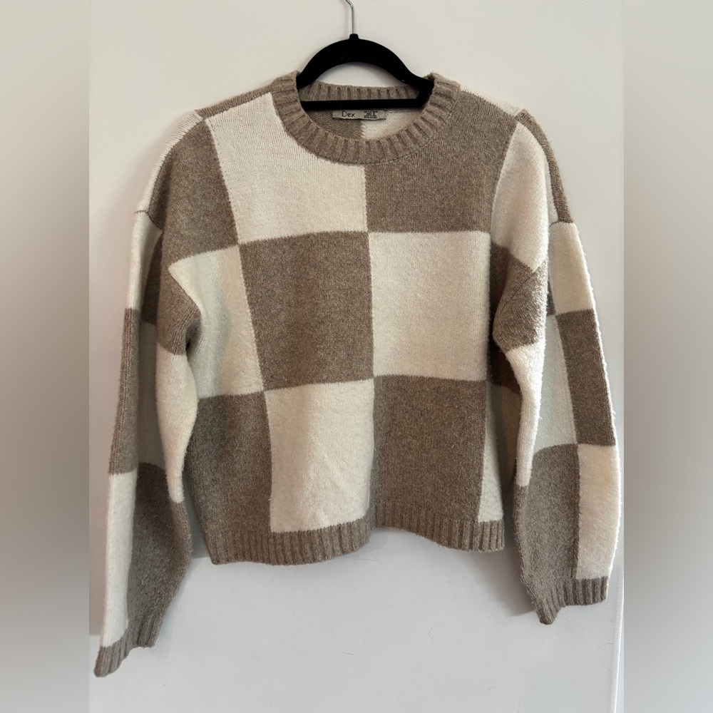 Dex Brown and Cream Crew Neck Sweater - Picture 1 of 2